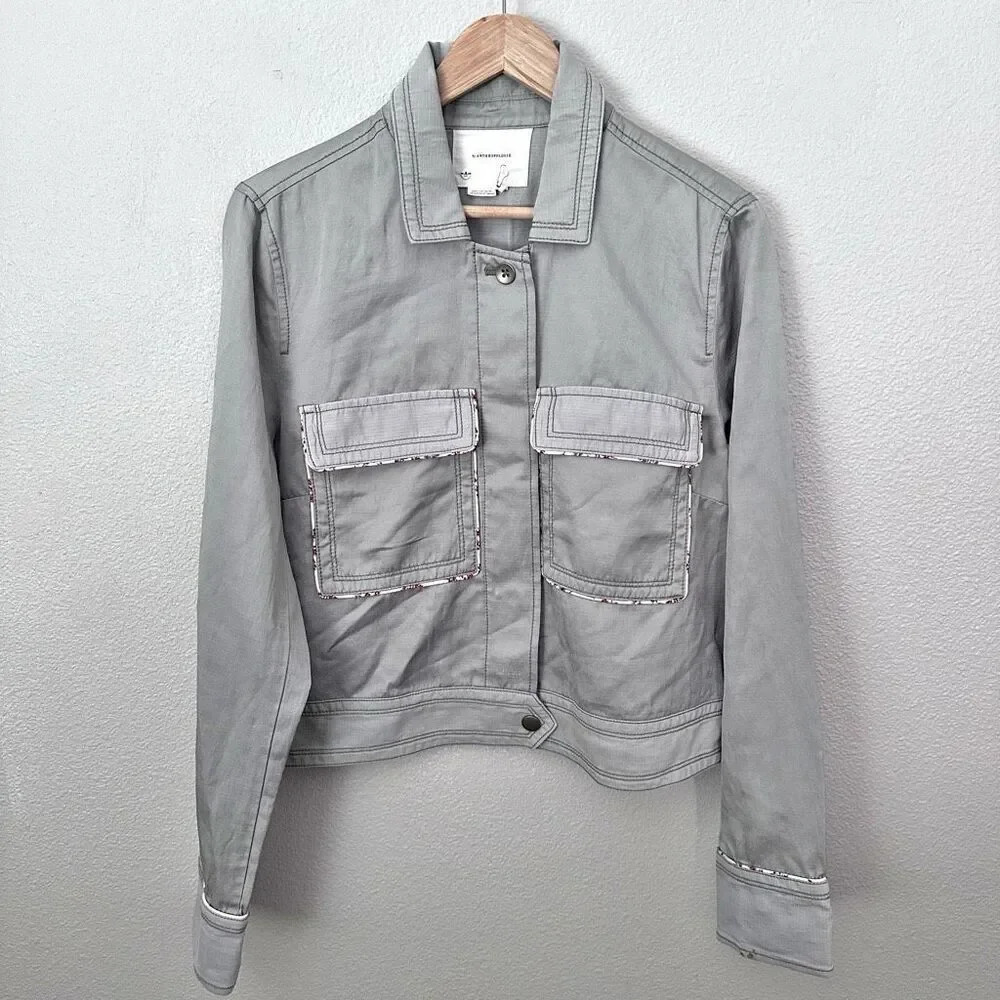 ANTHROPOLOGIE | Light Sage Green Jacket Linen Floral Piped Trucker Jacket | XL - Picture 6 of 15